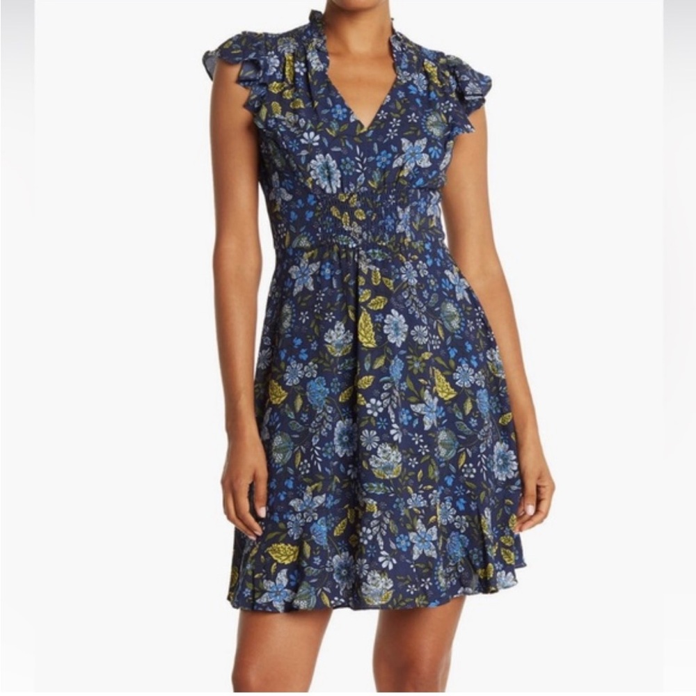 Floral Blue and Green Dress , size 6 , new no tags